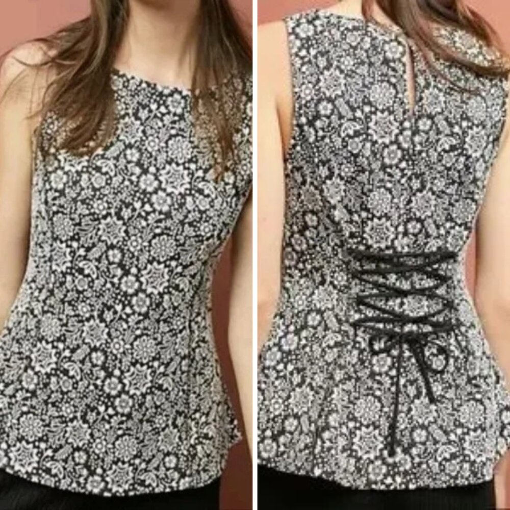 ANTHROPOLOGIE Vanessa Virginia Floral Lace Up Corset Back Sleeveless Top XL - Picture 9 of 9